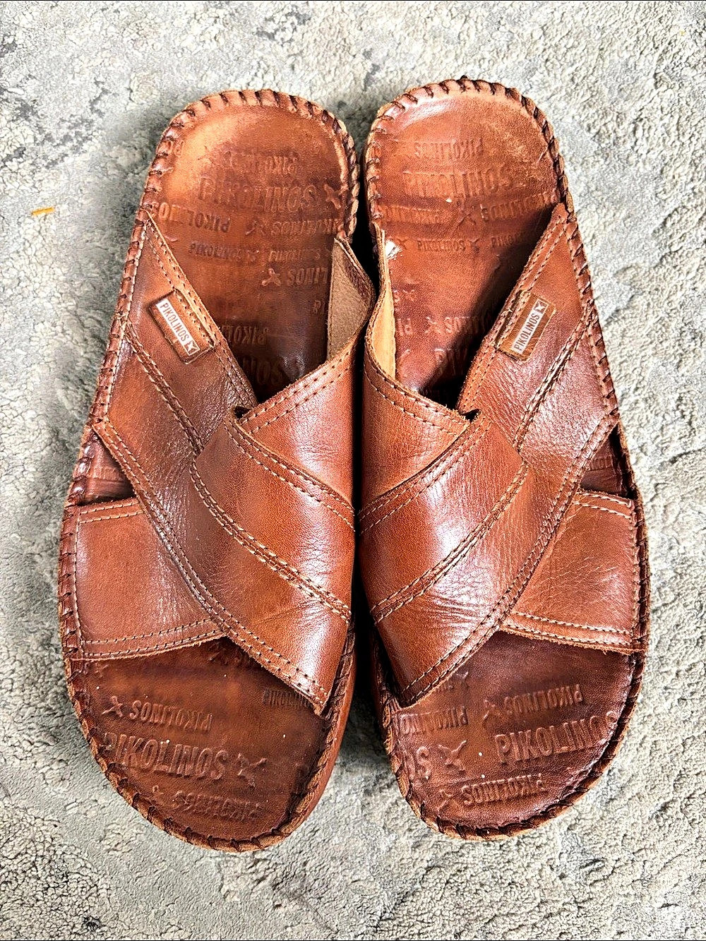 Pikolinos Leather Slide Sandals in Brown
